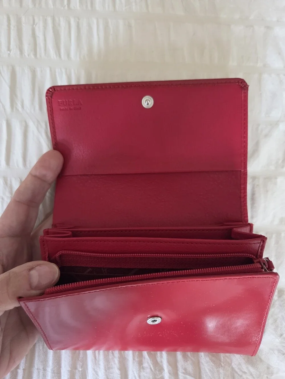 furla red leather continental wallet clutch made in italy snap closure